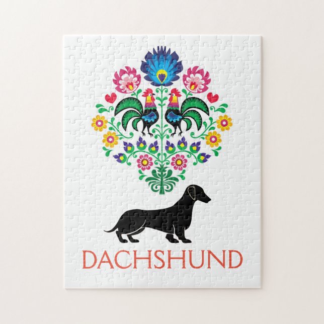 Puzzle Rótulo hexahito de bienvenida de Dachshund, editar (Vertical)