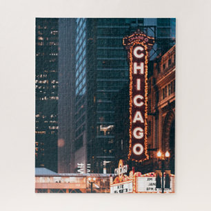 Puzzle Rótulo Neon de Chicago de noche