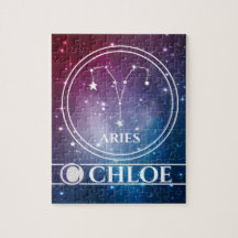 Rótulo Zodiac ARIES Purple Night Sky Stars Nombre