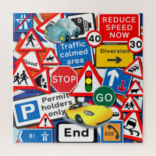 Puzzle Rótulos de carreteras y automóviles