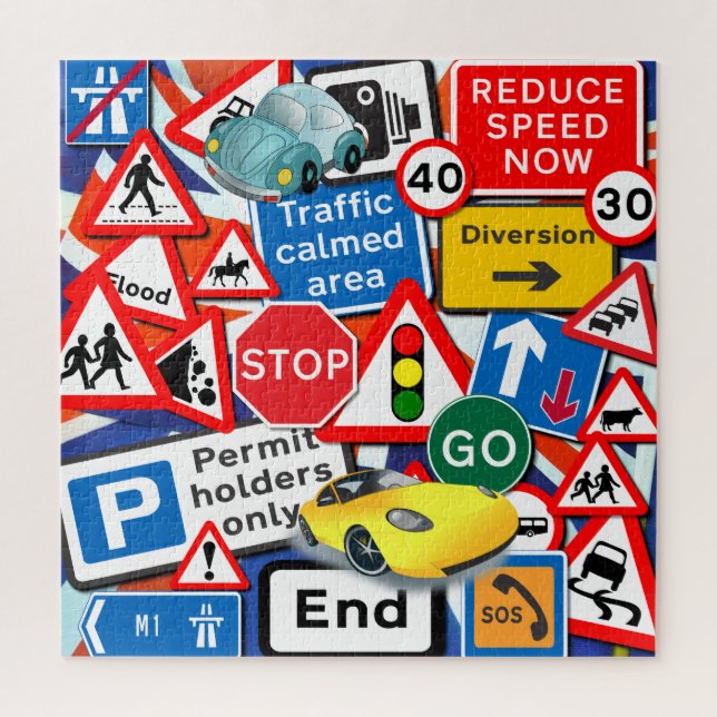 Puzzle Rótulos de carreteras y automóviles (Vertical)