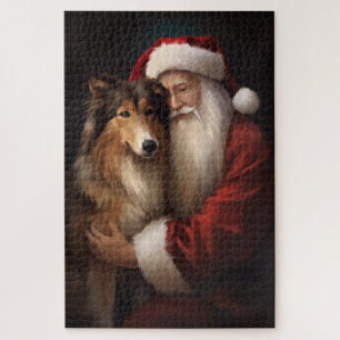 Puzzle Rough Collie Con Navidades festivos de Santa Claus