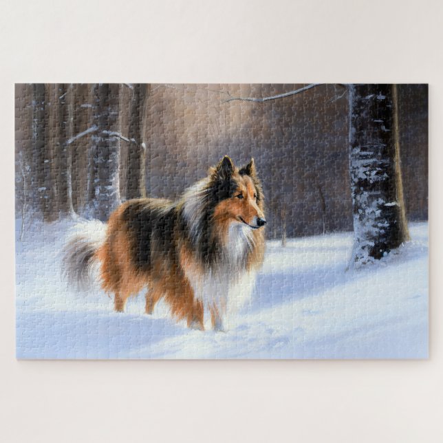 Puzzle Rough Collie Deja Que Nieva Navidades (Horizontal)