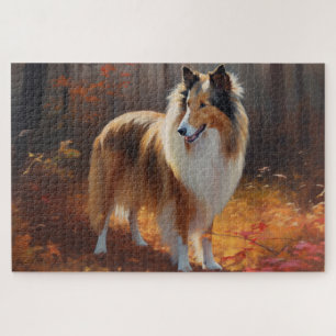 Puzzle Rough Collie en otoño inspira la caída de las hoja