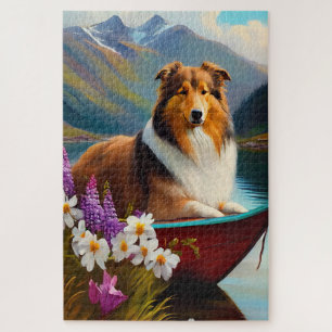 Puzzle Rough Collie on a Paddle: Una aventura panorámica