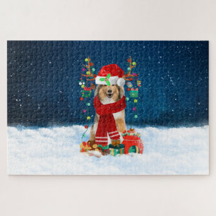 Puzzle Rough Collie perro con regalos de Navidades