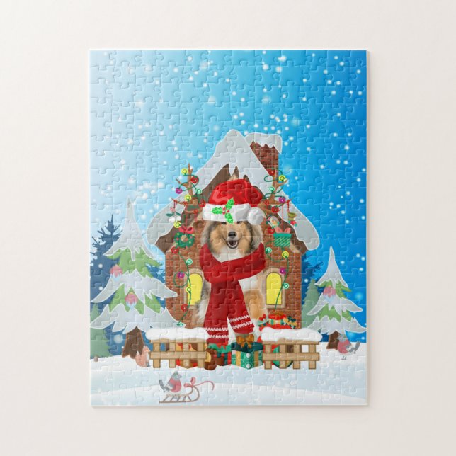 Puzzle Rough Collie perro con regalos de Navidades (Vertical)