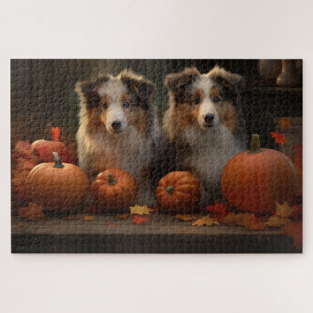 Puzzle Rough Collie Puppy Calabaza deslumbrante otoño (Horizontal)