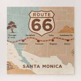 Puzzle Route 66 Vintage Map with Historic Cities