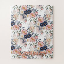 Rubor Azul Marino Rosa Pastel Floral Suave