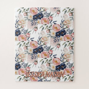 Puzzle Rubor Azul Marino Rosa Pastel Floral Suave