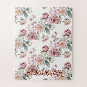 Puzzle Rubor Azul Marino Rosa Pastel Suave Floral