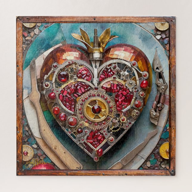 Puzzle Ruby Pomegranate Heart Steampunk Series (Vertical)