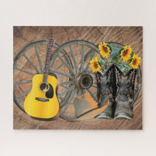 Puzzle Rueda de carro occidental Guitarra Botas de vaquer