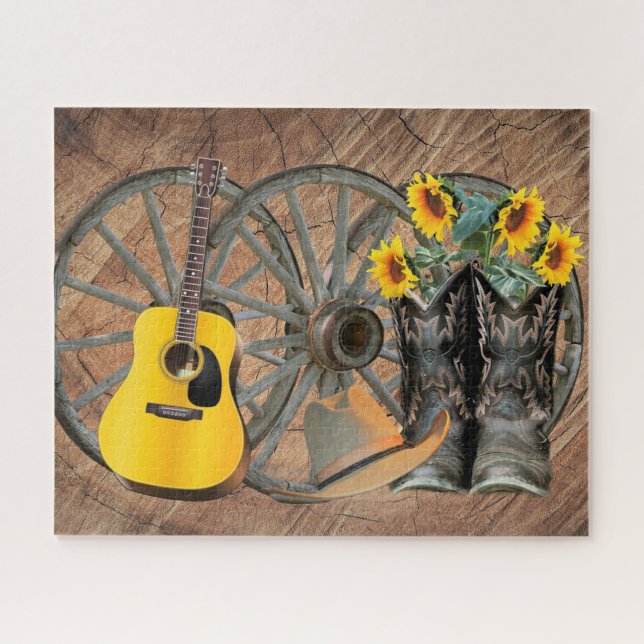 Puzzle Rueda de carro occidental Guitarra Botas de vaquer (Horizontal)