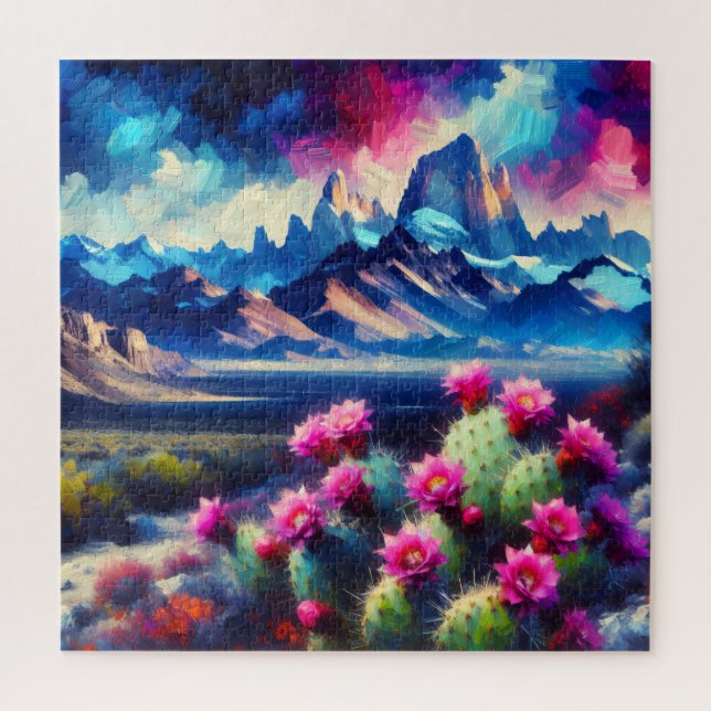 Puzzle Rugged Mountains Blooming Cactus Square 556 pc (Vertical)