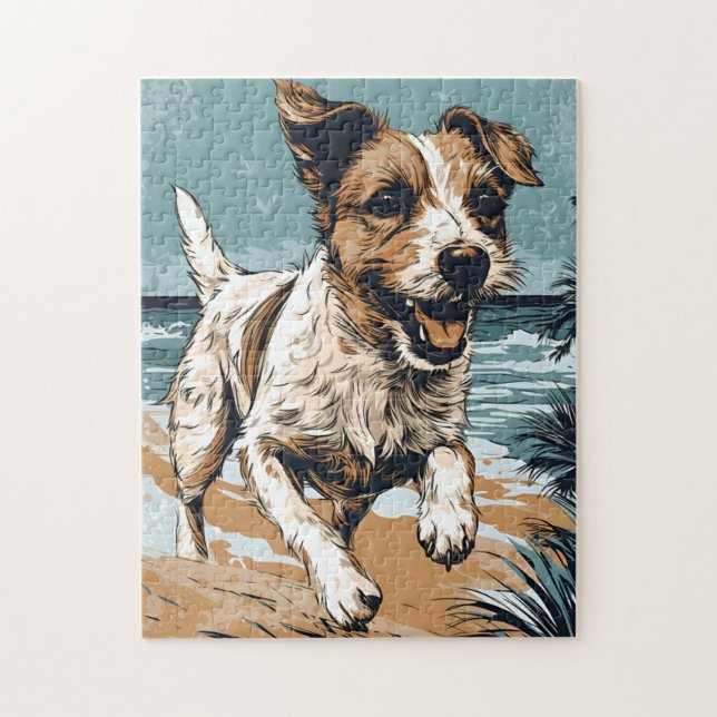 Puzzle Russel-terrier en la playa (Vertical)