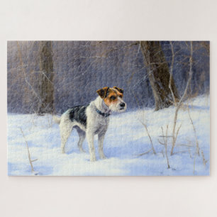 Puzzle Russell Terrier Deja que nieve Navidad