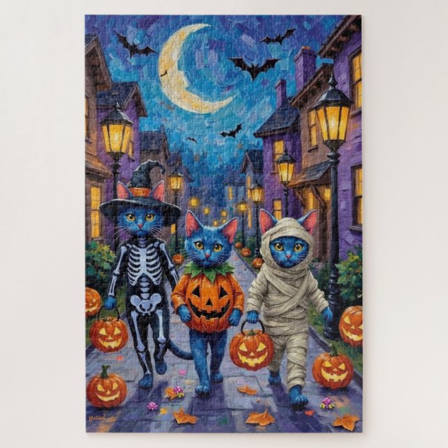 Puzzle Russian Blue Cats in Halloween Costumes (Vertical)