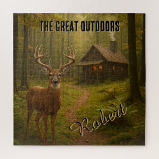 Puzzle Rustic Deer Hunting Cabin Forest Signature Name