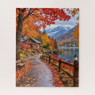 Puzzle Rustic Fall Cabin Retreat in Colorful Autumn Woods