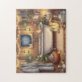 Puzzle Rustic Night Spa Cozy Bathhouse Candles & Flowers