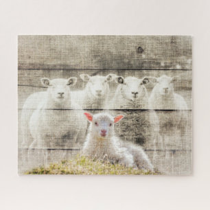Puzzle Rustic Sheep Baby Lamb Burlap