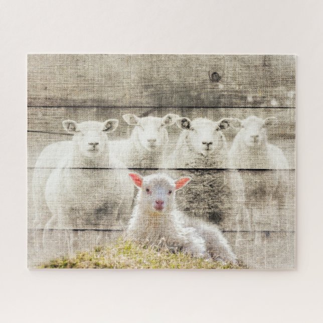 Puzzle Rustic Sheep Baby Lamb Burlap (Horizontal)