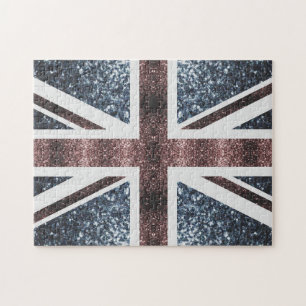 Puzzle Rustic UK flag red blue sparkles glitters
