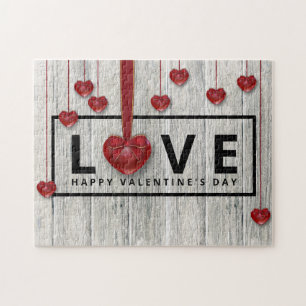 Puzzle Rustic Wood Modern El día de San Valentín LOVE Red