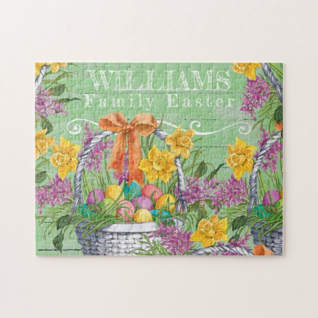 Puzzle Rústica Cesta de Pascua Huevos Nombre Familia Flor (Horizontal)