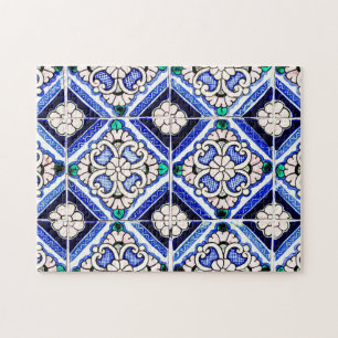 Puzzle Rústico Azulejo Patrón Español Azulejo Navío Blanc