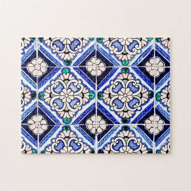Puzzle Rústico Azulejo Patrón Español Azulejo Navío Blanc (Horizontal)
