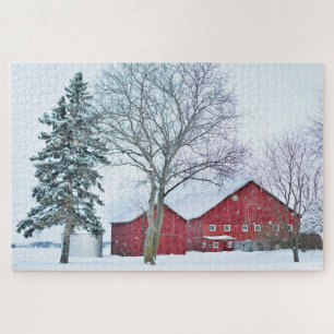 Puzzle Rústico paisaje de granjas de nieve de invierno en