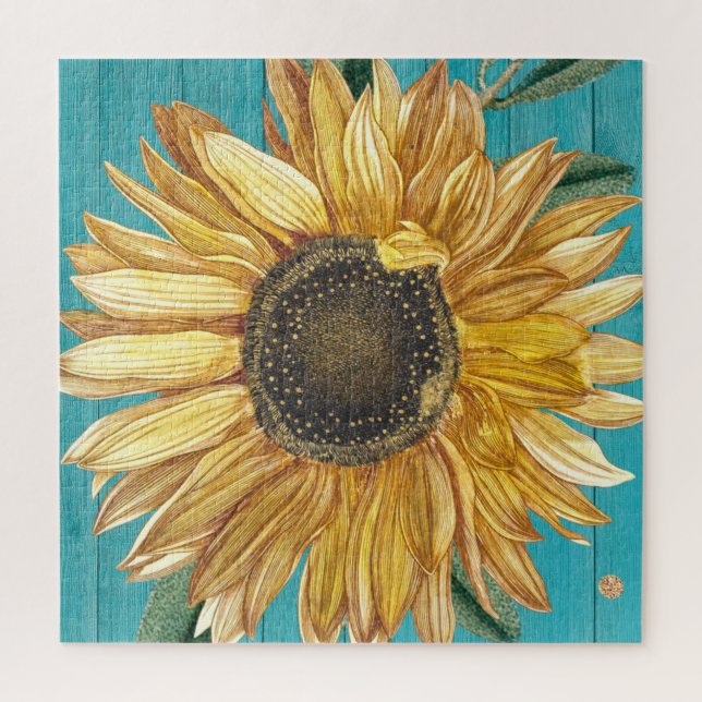 Puzzle Rústico Sunflower Verde azulado Blue Barn Wood Cou (Vertical)
