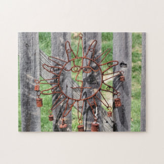 Puzzle Rusto Wire Sun Face Decoración De Césped En Alambr