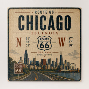 Puzzle Ruta 66 Vintage Arte del horizonte de Chicago