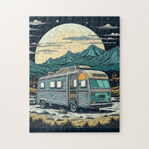 Puzzle RV vintage en las montañas con luna llena