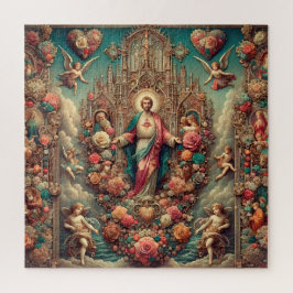 Puzzle Sacred Heart of Jesus Floral Baroque Art