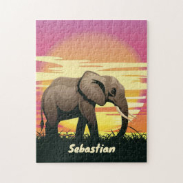 Puzzle Safari Sunset Elephant Silhouette personalizada