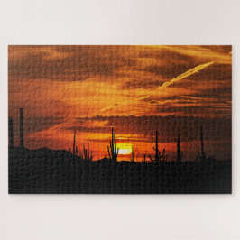 Puzzle Saguaros escénicos al atardecer