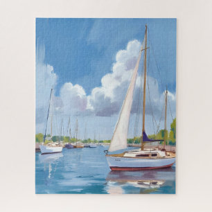 Puzzle Sail Boat Bay   Pintura en Acuarela Costera