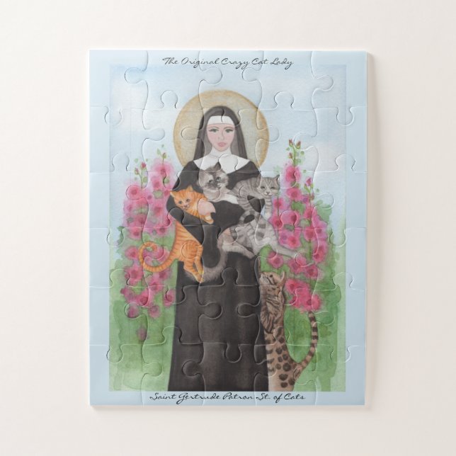 PUZZLE Saint Gertrude Patron St de Gatos Añadir te (Vertical)