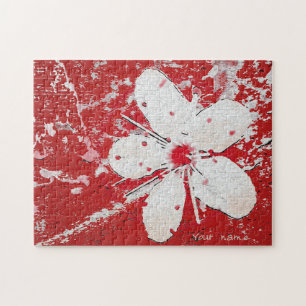 Puzzle Sakura flor de cerezo rojo y blanco personalizado 