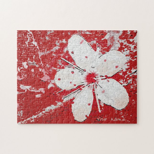 Puzzle Sakura flor de cerezo rojo y blanco personalizado  (Horizontal)