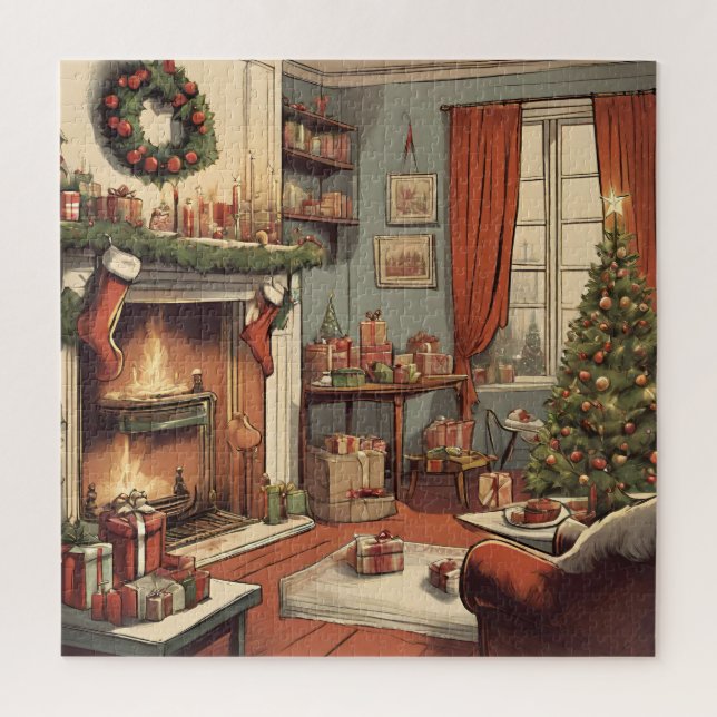 Puzzle Sala de estar de Navidades retro con árbol de Navi (Vertical)