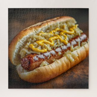 Puzzle Salchicha Bratwurst con Mostaza y Sauerkraut