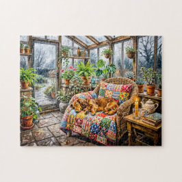 Puzzle Salchicha descansando en silla de patchwork dentro
