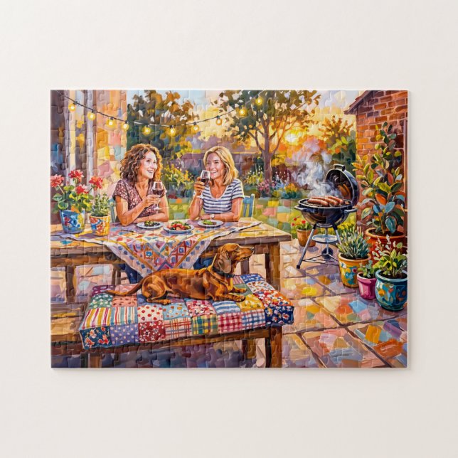 Puzzle Salchicha descansando junto al jardín de la tarde  (Horizontal)