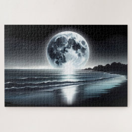 Puzzle Salida de luna surrealista sobre la tranquila oril